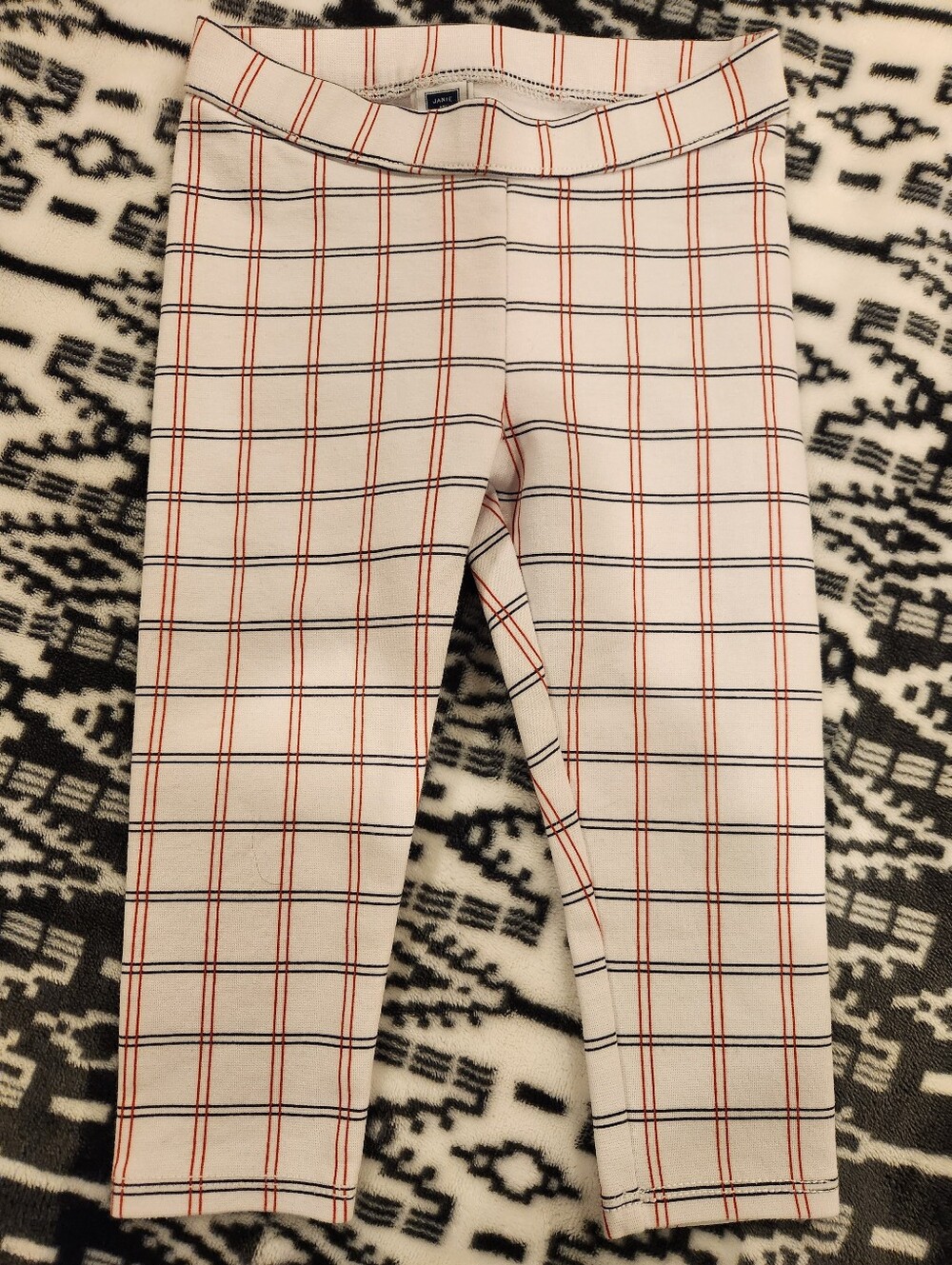 Janie and Jack White Leggings with Red and Black Plaid, Size 18-24M